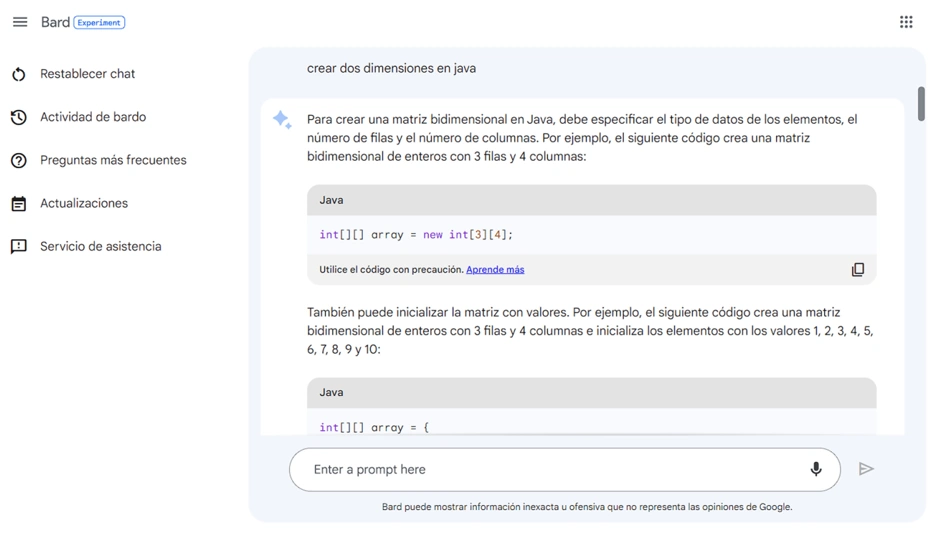 Bard, la IA de Google puede escribir codigo de programacion facilmente